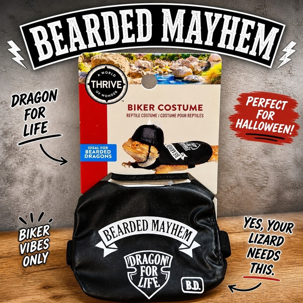 Bearded Dragon Biker Costume Pet Reptile Outfit Beardie Halloween Leather...